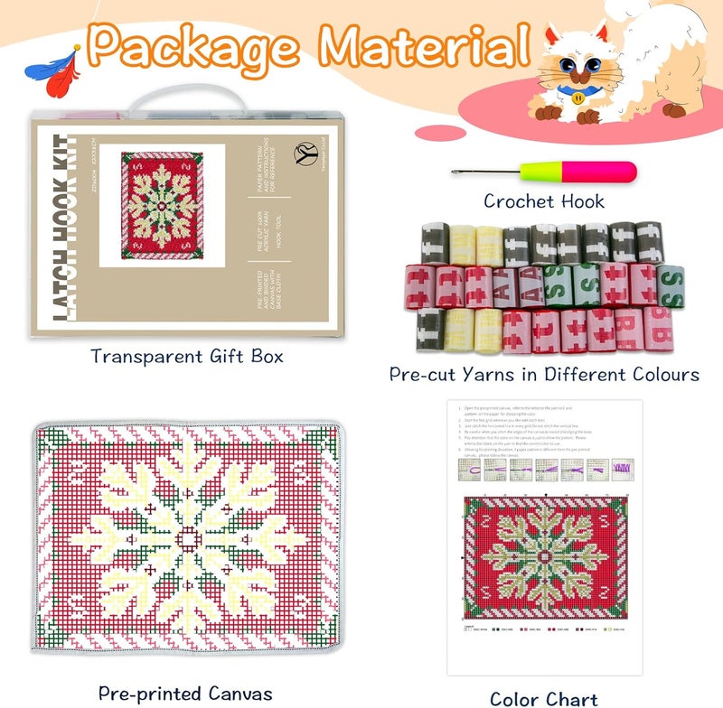 YP Christmas Latch Hook Rug Kit - 20x15 Inch Festive Needlecraft for Holiday Home Decor, Easy DIY Crochet Rug for Beginners, Thoughtful Handmade Gift Idea - Image 2